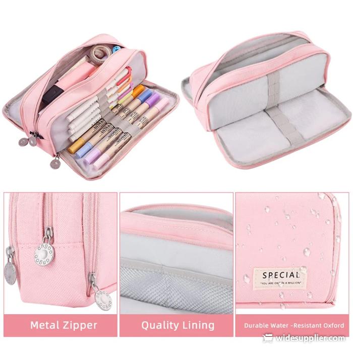 Large Capacity Pencil Case 3 Compartment Multifunctional Pen Bag for Girls Boy School Student Office Stationery Organizer