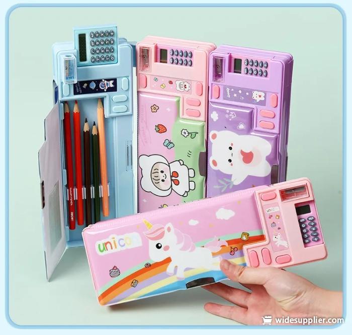 Plastic Pencil Case for Elementary School Students with Double-sided Opening Creative Multifunctional Calculator