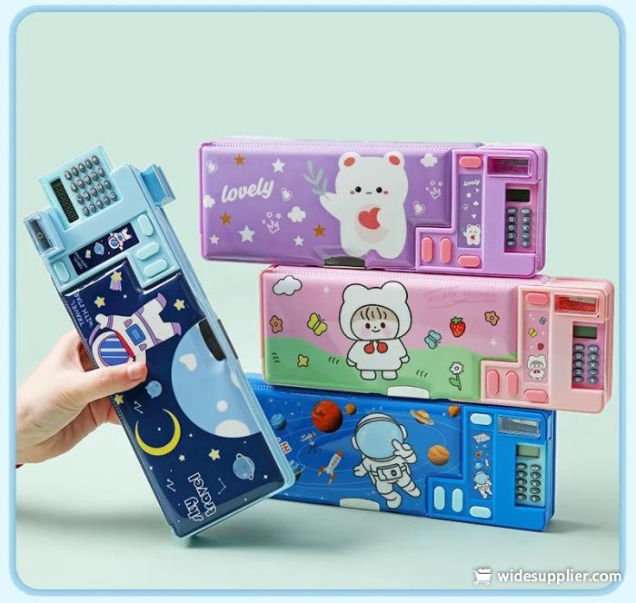 Plastic Pencil Case for Elementary School Students with Double-sided Opening Creative Multifunctional Calculator