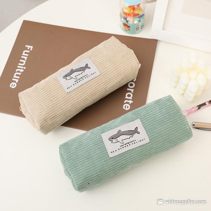 Corduroy Pencil Case Korean Stationery Pencil Pouch Estuche Escolar Shark Pen Case School Supplies Trousse Scolaire Pencilcase