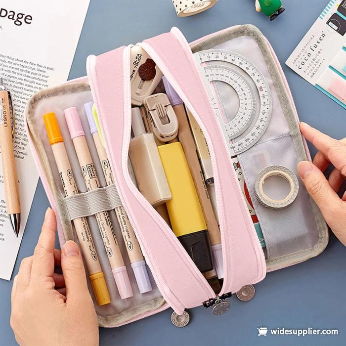 Large Capacity Pencil Case 3 Compartment Multifunctional Pen Bag for Girls Boy School Student Office Stationery Organizer