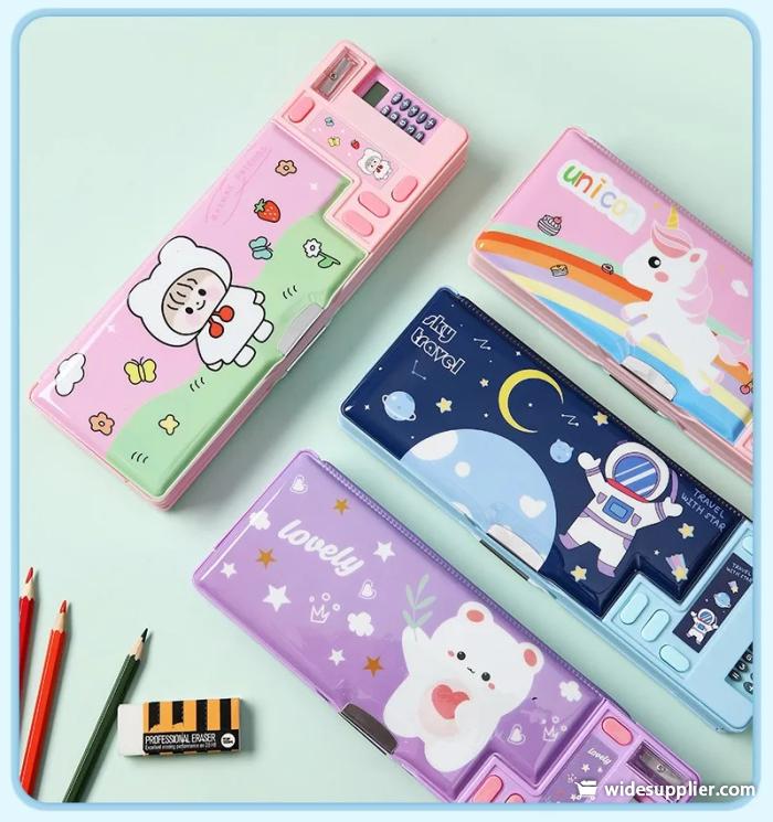 Plastic Pencil Case for Elementary School Students with Double-sided Opening Creative Multifunctional Calculator