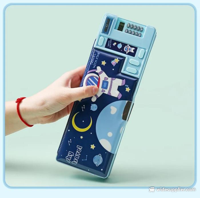 Plastic Pencil Case for Elementary School Students with Double-sided Opening Creative Multifunctional Calculator